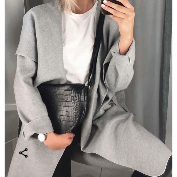 Jackets & Blazers - Grey Belted Waterfall Coat
